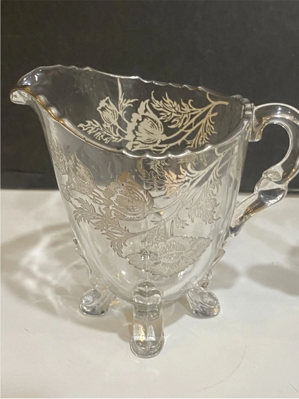 Vtg Flanders Silver City Poppy Footed Glass Creamer And Sugar Set
